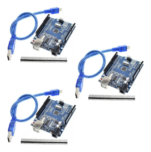 Kit 3x Pcs Para Arduino Uno Rev3 R3 Atmega328 Smd + Cabo Usb