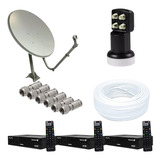 Kit De Antena + 3 Receptores Satmax 5 + Cabo+ Lnbf Quadruplo