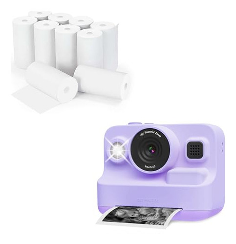 Kit De Cámara Instantánea Morada Y 10 Rollos De Papel De Rec