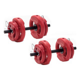 Kit Set Mancuernas Con Topes + 14 Kg En Discos C/ Manija Fll Color Rojo