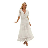 Maxi Vestido Branco Longo Renda Festa De Casamento Praia Cas