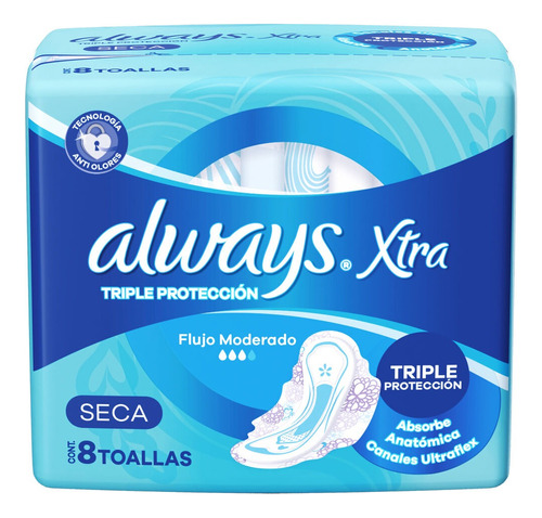 Always Xtra Triple Protección Seca Toallitas 8 Unidades