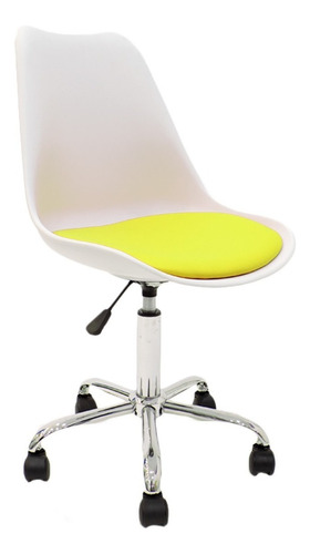 Silla Oficina Escritorio Pc Tulip Newmo Color Blanco Asiento Amarillo