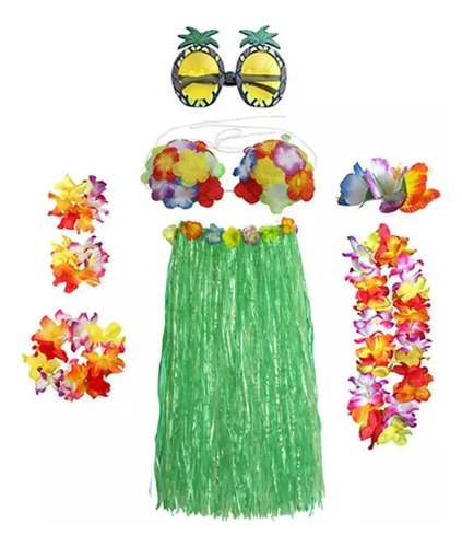 Conjunto De Falda Hawaiana Para Niña