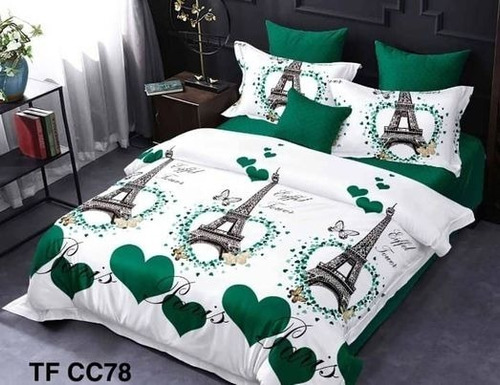 Cubrecamas De Verano Quilt  Dos Plazas Paris Verde Blanco