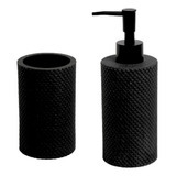 Set Baño Dispenser Vaso Porta Cepillos Negro Intenso Moderno