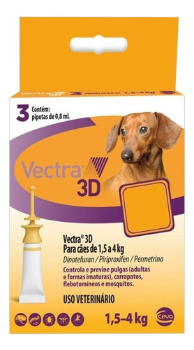 Pipeta Antiparasitário Para Carrapato Ceva Vectra 3d Para Cão De 1.5kg A 4kg Cor Amarelo