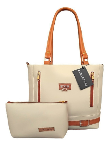 Bolso Dama Carteras Mujer Karla Chacon + Accesorio Color Beige-miel