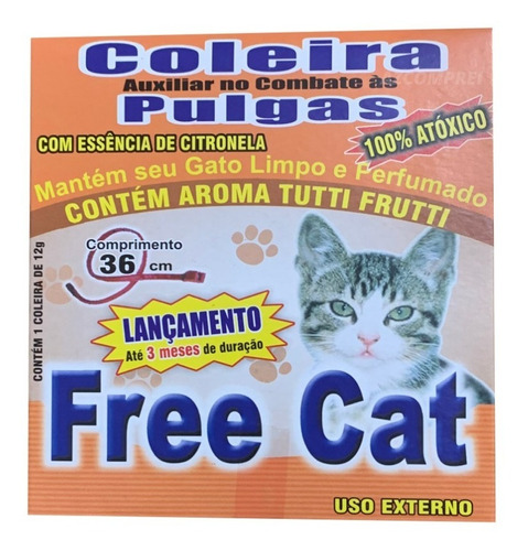Coleira Para Gato Antipulga 36cm Free Cat Cor Vermelho