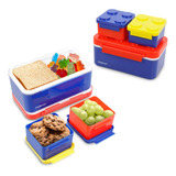 Redlemon Lonchera Para Niños Con 3 Contenedores Apilables En Forma De Ladrillos De Construcción, Recipientes Para Comida Tipo Bento Box Con Tapa Hermética, Ideal Para Llevar El Lunch, Fácil De Limpiar