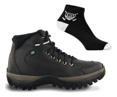 Botas Botina Bota Trabalho Masculina Ajustável Kit + Meia 