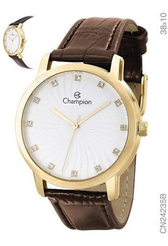 Relógio Champion Feminino Cn24235b Dourado Pulseira De Couro