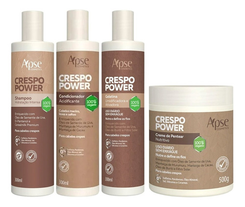 Kit Apse Crespo Power Shampoo Condicionador Gelatina Creme