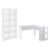 Mesa Escrivaninha L Malu Estante Livreiro 90x187cm Lean Bco