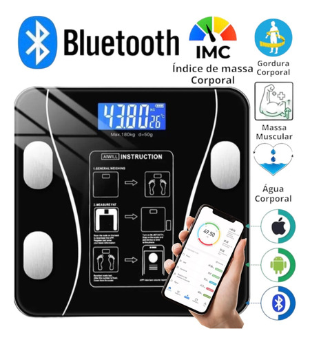 Balança Bioimpedancia Digital Corporal Banheiro Bluetooth 