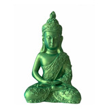 Buda Hindu Tailandês 25 Cm Gesso Meditação Verde Metal