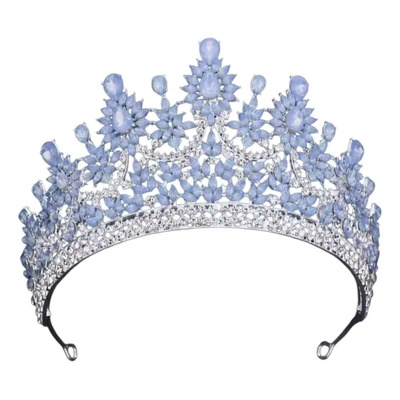 Corona Metal Plateada Con Cristales Azul Cielo Xv Años Celeste