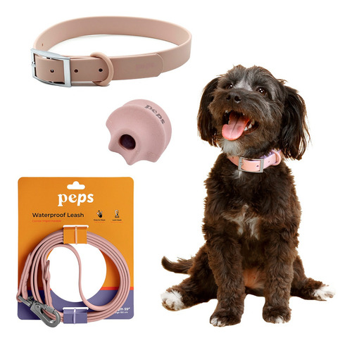 Kit Perro Peps Collar Correa Juguete Giratorio Mascotas Color Rosa Pálido Tamaño Del Collar M