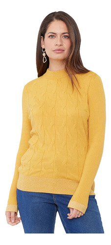 Sweater Mujer Cerrado Trenzado Mostaza Corona