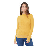 Sweater Mujer Cerrado Trenzado Mostaza Corona