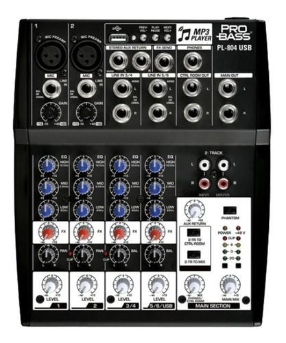 Mixer Consola Pro Bass 8 Canales Rca Eq 3 Bandas Pl804 Usb