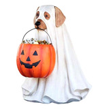 Estatua De Gato Perro Fantasma De Halloween Con Cuenco De Ca