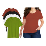 Pack Remera Mujer X4 Talle Grande Especial Lisa Algodón 100%