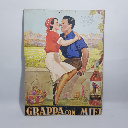 Antiguo Cartel Grapa Con Miel Cartón Ramos Grales Mag 62244