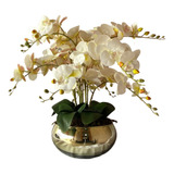 Arranjo Com 10 Hastes Orquídea No Vaso Dourado