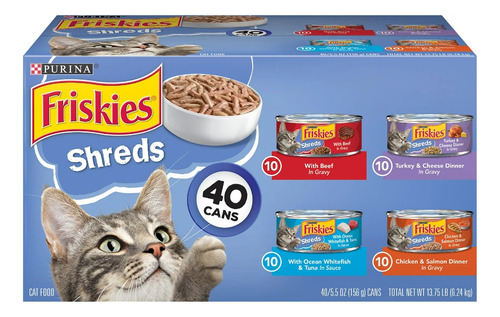 Purina Friskies Shreds Cat Food Variety Pack, (40 Latas)