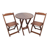 Mesa Bar Dobrável Redonda 90cm + 2 Cadeiras Madeira Premium