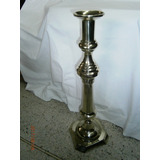 Candelabro En Bronce Liso Alto Antiguo