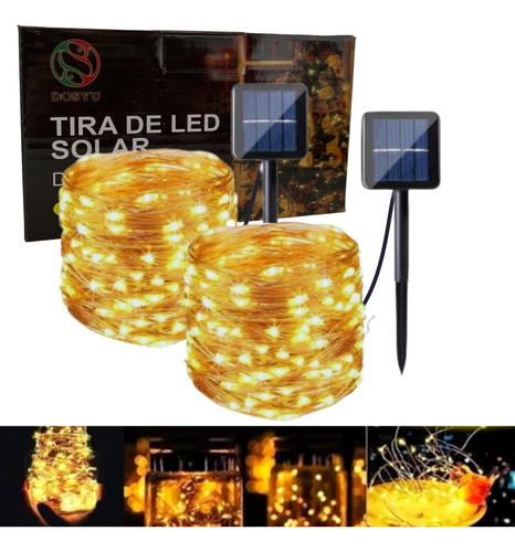 Tira Led Decorativa Luces Led Navideñas Solar Exterior 20 M Color De La Luz Blanco Cálido