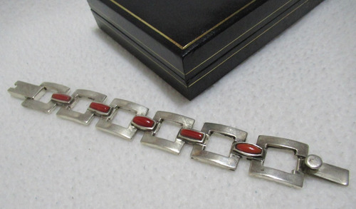 Pulsera Plata 900 Piedras Coral Firmada A Belgiorno Ind Arg