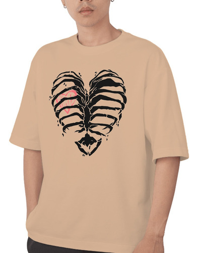 Camiseta Skeleton Heart Estilo Gótico Old School Chic Modern