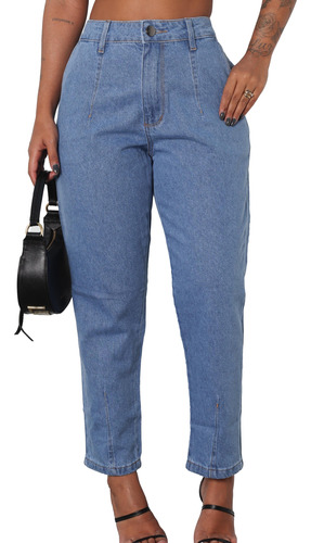 Calça Jeans Com Pence Na Barra E Cintura Moda Feminina