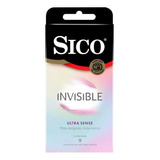 Condones Sico Invisible Látex Lubricado,9 Unidades.