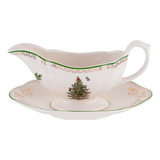 Árbol De Navidad Spode, Colección Dorada, Salsera Y Soporte,