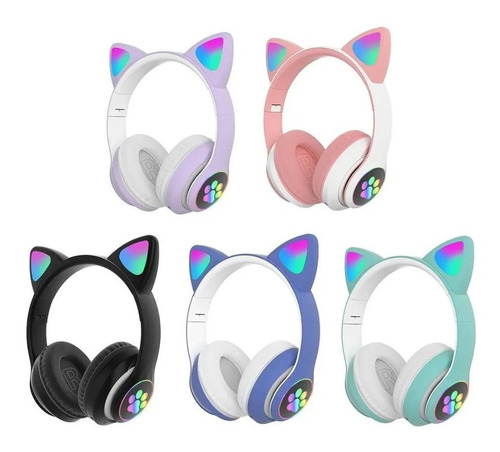 Audífonos Inalámbrico  Bluetooth Oreja Gato Mp3  Luces Niñ@s