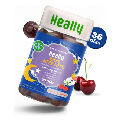 HEALLY KIDS | Gomitas Para Dormir Niños | Con Magnesio L-Teanina Manzanilla y Lavanda | Sin Melatonina | 72 Gomitas Sin Azúcar | Origen Natural y Veganas | Sin Gluten | Sabor Cereza | Meses sin interés