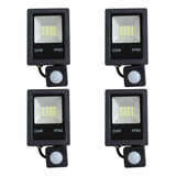 4x Refletor Holofote Led Sensor Presença Fotocélula Frio 20w