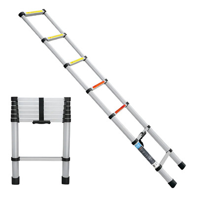 Escalera Telescópica Plegable de Aluminio Peldaños 7 Peldaños 3.1 m Plateada | Envío gratis