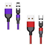 Juego De 2 Cables Usb Magnético 3 En 1 Cargador De Celulares Color Morado/rojo 2m