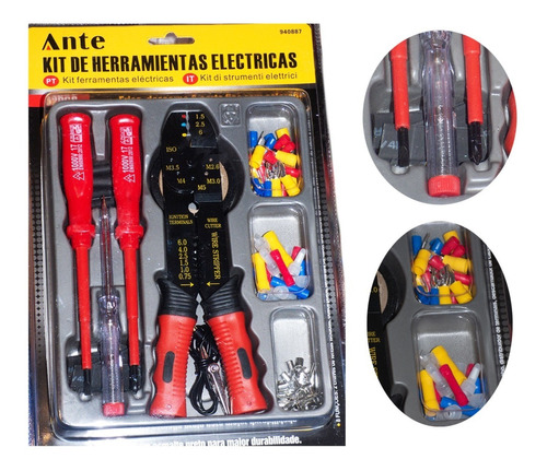 Kit Electrico Destornillador Alicate Crimpadora Terminal 