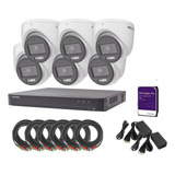 Kit 6 Cámaras 3k 5mp Metal Micrófono Colorvu 2tb Hikvision