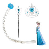 Kit Frozen Elsa Acessórios C/ Trança, Coroa E Varinha