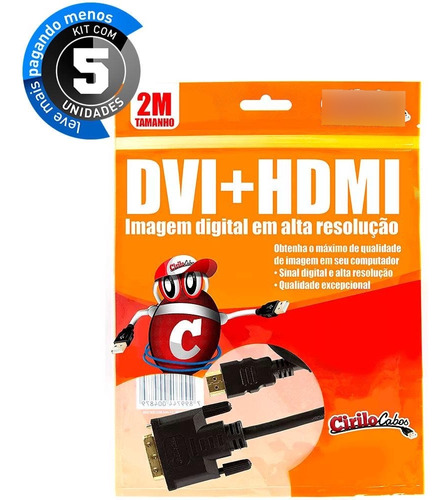 Kit Com 5 Cabos Dvi Para Hdmi, 2 Metros Cirilo Cabos