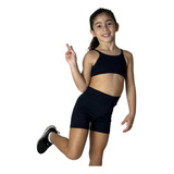 Conjunto Fitness Infantil Feminino Top E Short De Poliamida