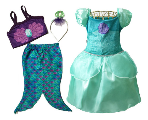 Kit Vestido Princesa Infantil Curto + Fantasia Sereia Barato