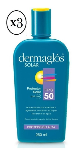 Dermaglos Protector Solar 250ml Fps 50 Promo X 3 Unidades